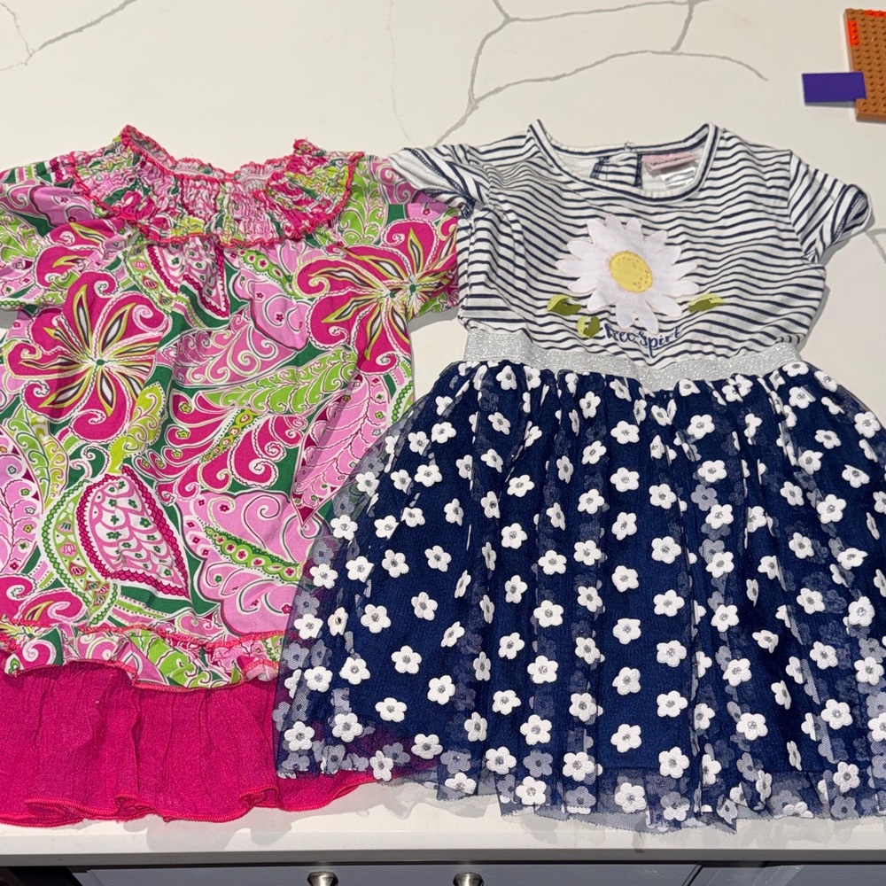 Two Girls Spring Summer Short Sleeve Dresses 4T